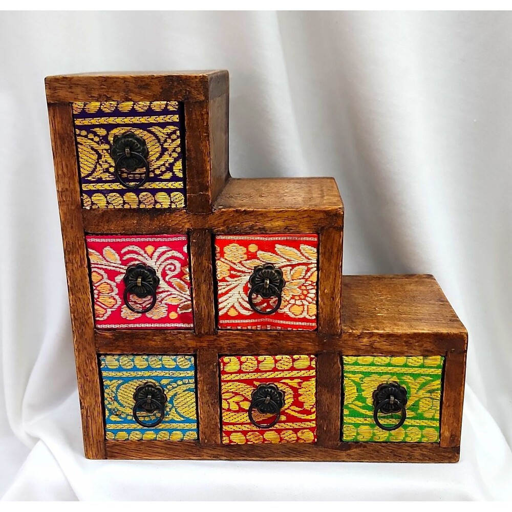 Wood Freestanding 6-Drawer Box Organizer Floral Multicolor Fronts 8x8x5"